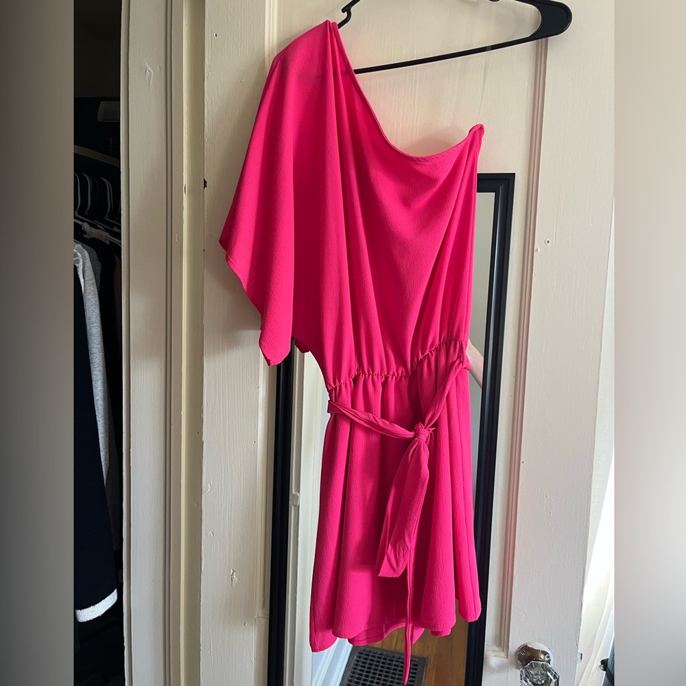 One-Shoulder Bright Pink Cocktail Dress
